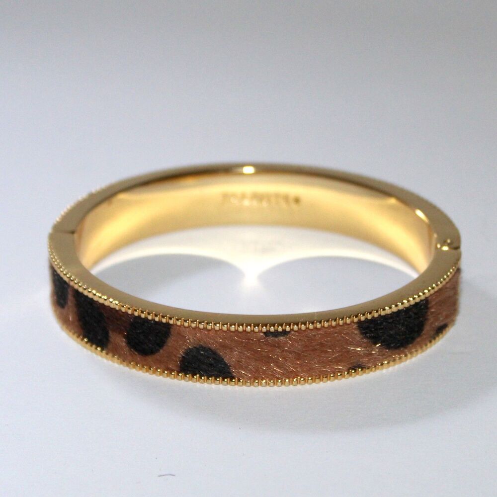 Talbots Bracelet Animal Bangle leopard print calf hair gold metal hinge